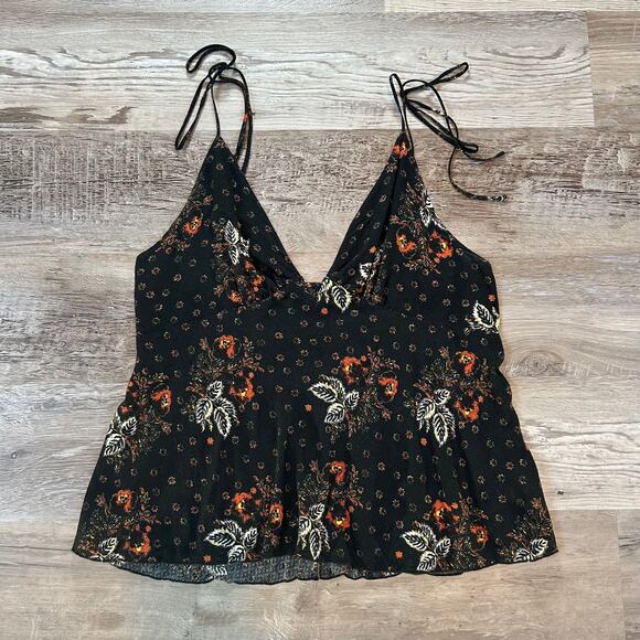 Free People Intimately Black Floral Tie Strap Tank Top Indie Sleaze Festival M - Picture 2 of 8